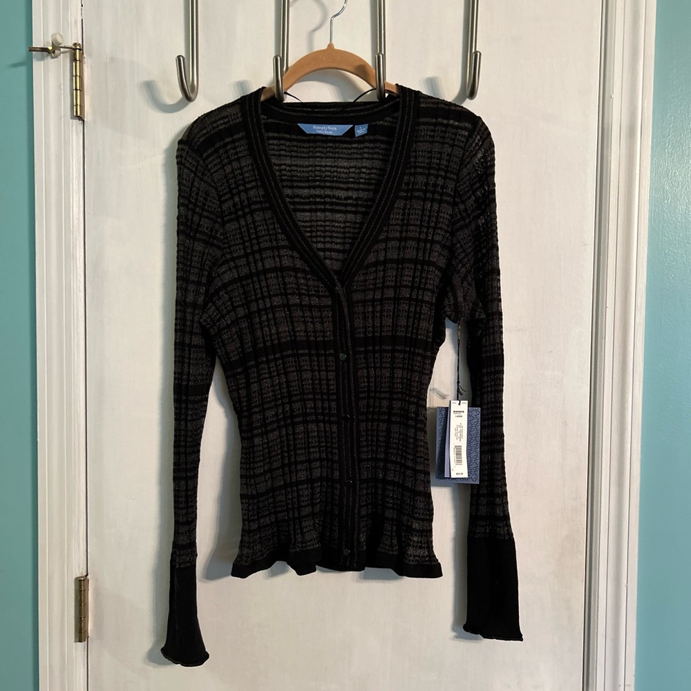 NWT Simply Vera Wang Black Metallic Sheer Cardigan, Lightweight, Women’s L